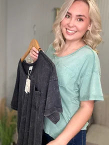 Mineral Wash Vneck Pocket Tee