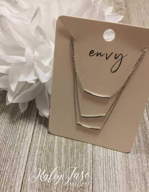 Silver Curved Bar Tiered Necklace - B8