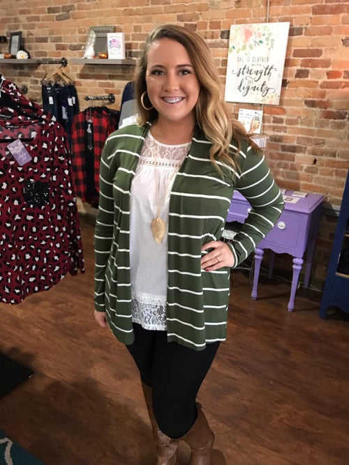 Stripe Patch Sleeve Cardigan