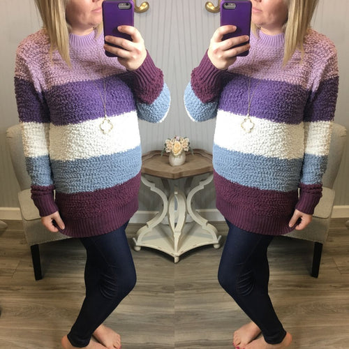 Lavender Stripe Popcorn Sweater