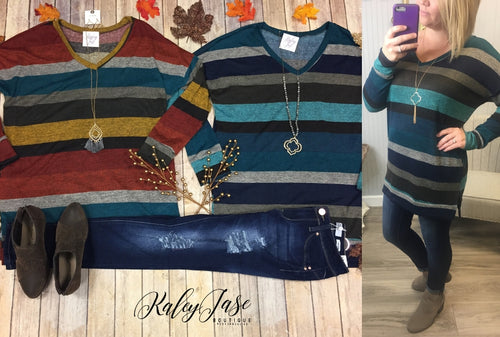 Stripe Multi Colored VNeck Sweater