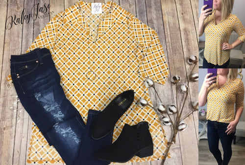 Mustard Collared Vneck Design Top