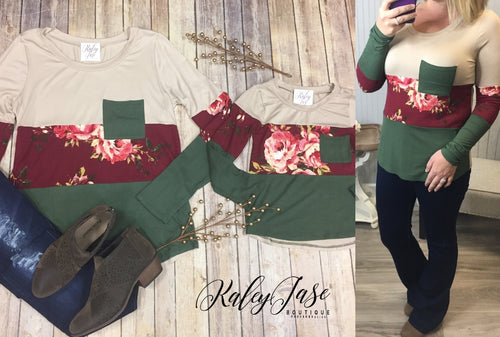 Olive Floral Pocket Top - Mommy & Me