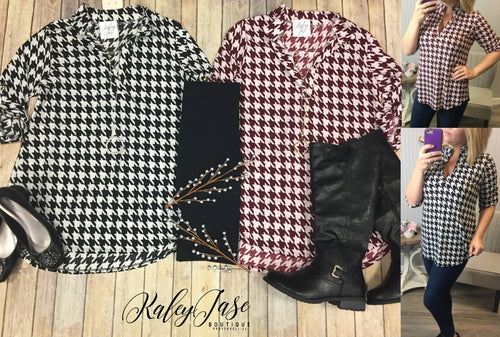 Houndstooth Print Vera Vneck Top