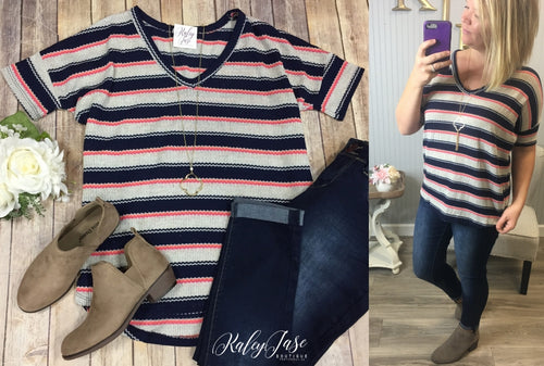 Neon Stripe Knit Vneck Sweater