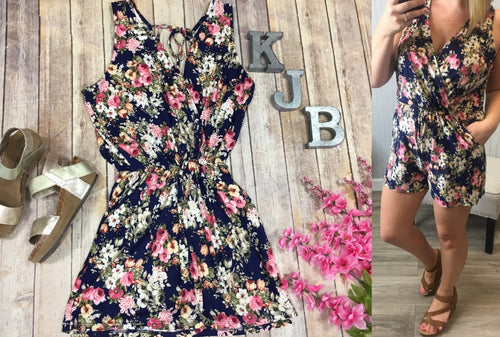 Navy Fall Floral Romper