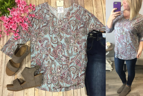 HM Blue/Mauve Design Print Top