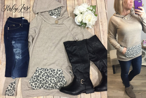 Taupe Leopard Button Hoodie