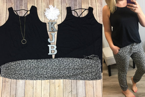 Leopard Lounge Jogger & Black Cross Back Tank