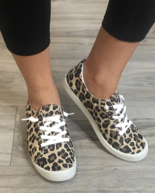 Canvas Leopard Slide On Sneakers