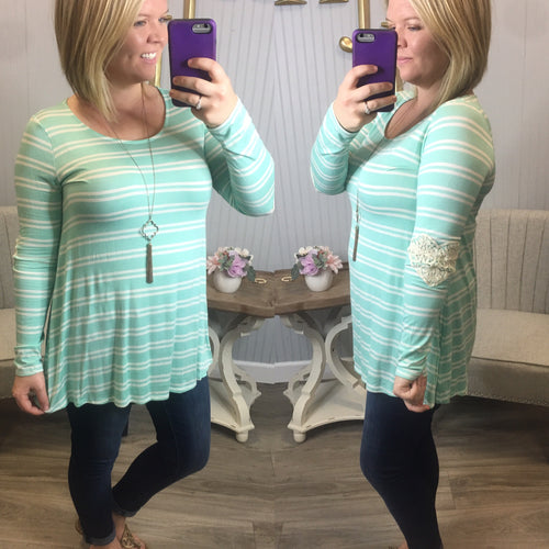 Mint Stripe Heart Elbow Top