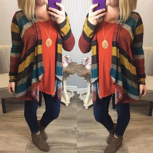 Teal/Rust Fall Stripe Cardigan