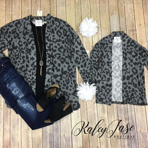 Grey Leopard Cardigan - Mommy & Me