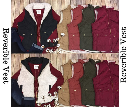 Reversible Quilted Sherpa Vests