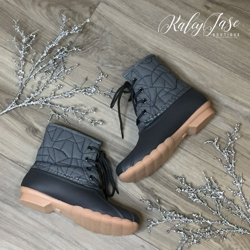 Grey Quilted Duck Boots